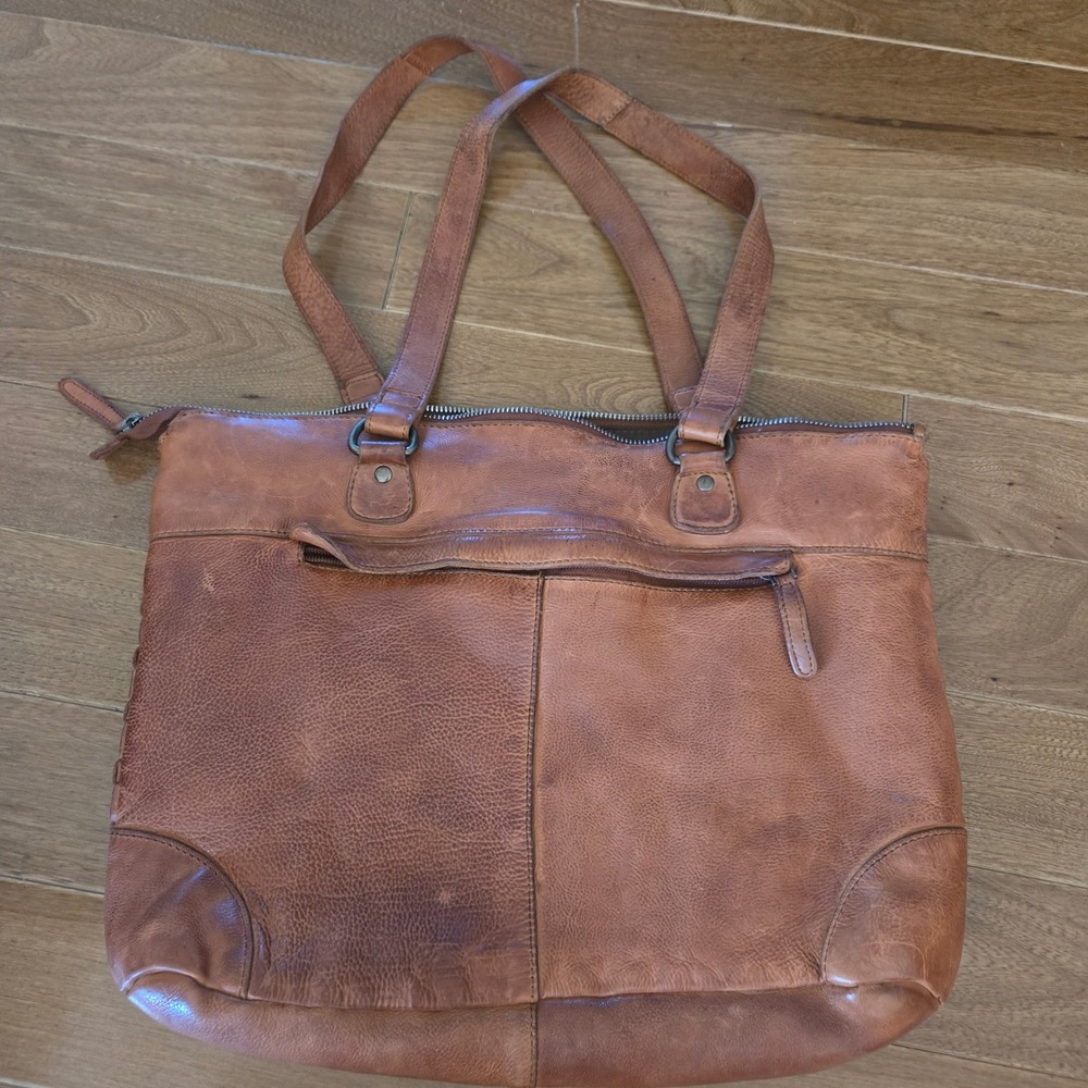 Vilenca Holland Brown Leather Woven Tote Laptop Shoulder Bag Bohemian Cottage - Picture 3 of 7